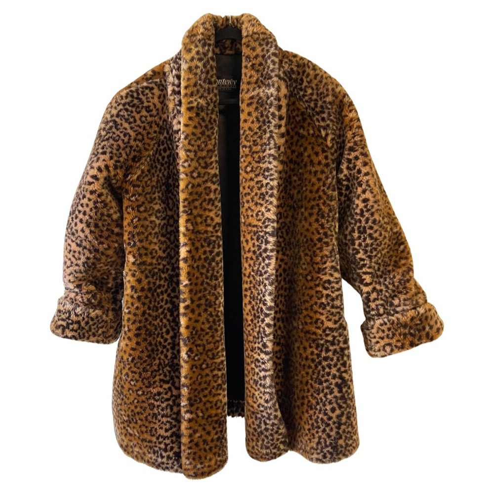 Vintage leopard print faux fur coat -Monterey fashions- small / medium oversized
